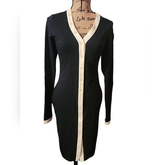 VHNY Vivienne Hu Black Stretch Bodycon Button  Down Dress Size S - Picture 1 of 9
